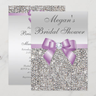 Glamourous Silver Sequins Lilac Bow Bridal Shower Invitation