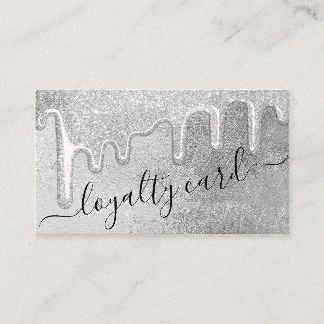 Glamourous Silver Thick Glitter Drips Loyalty Card (Front)