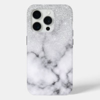 Glamourous Silver White Glitter Marble Gradient