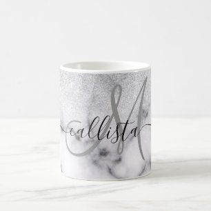 Glamourous Silver White Glitter Marble Gradient Coffee Mug