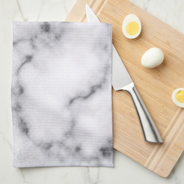 Glamourous Silver White Glitter Marble Gradient Kitchen Towel (Quarter Fold)