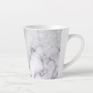 Glamourous Silver White Glitter Marble Gradient Latte Mug