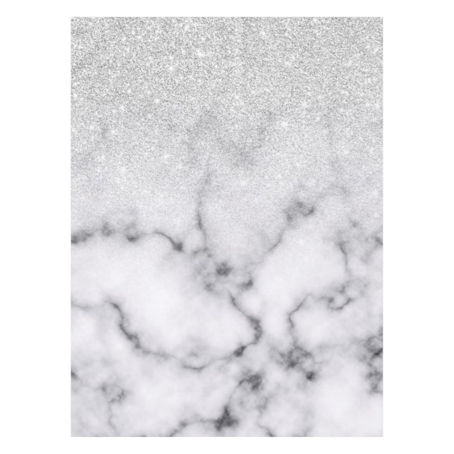 Glamourous Silver White Glitter Marble Gradient Tablecloth (Front)