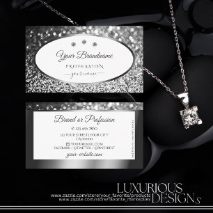 Glamourous Silver White Sparkle Glitter Diamonds Business Card