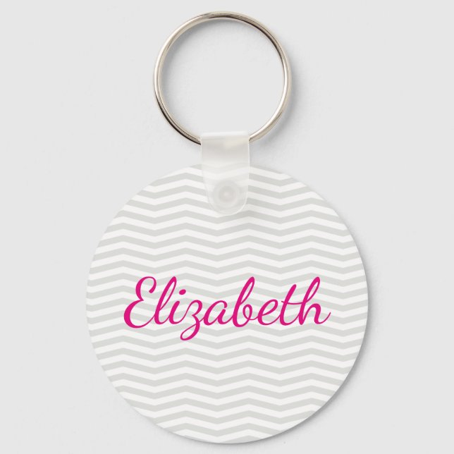 Glamourous Simplicity Grey Chevron with Bold Name Keychain (Front)