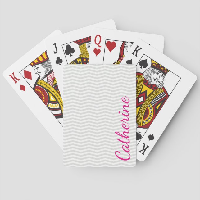 Glamourous Simplicity Grey Chevron with Bold Name Playing Cards (Back)