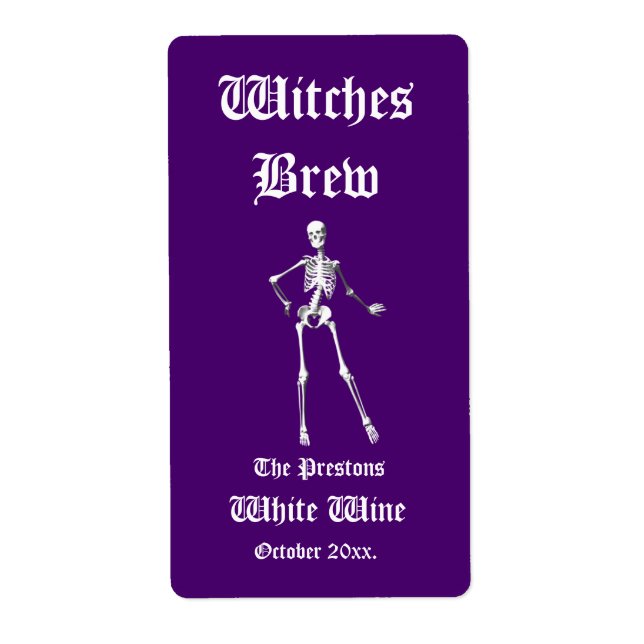 Glamourous Skeletons Witches Brew Wine Label purpl (Front)