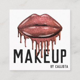 Glamourous Sparkly Rose Glitter Drips Lips Makeup Square Business Card