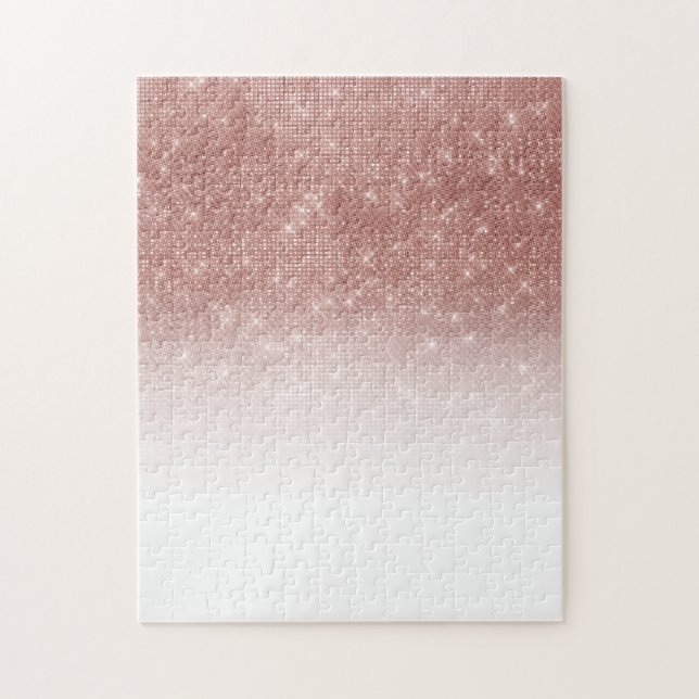 Glamourous Sparkly Rose Gold Glitter Sequin Ombre Jigsaw Puzzle (Vertical)