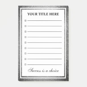 Glamourous sparkly silver glitter checkbox lined post-it notes