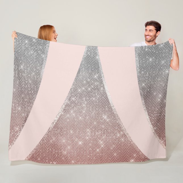 Glamourous Sparkly Silver Rose Gold Glitter Geo Fleece Blanket (In Situ)