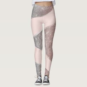 Glamourous Sparkly Silver Rose Gold Glitter Geo Leggings