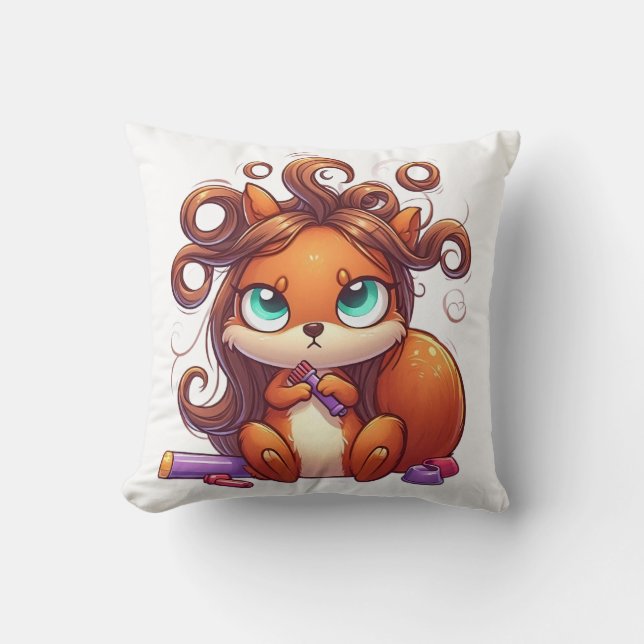 Glamourous Squirrel Hair Day Throw Pillow (Front)