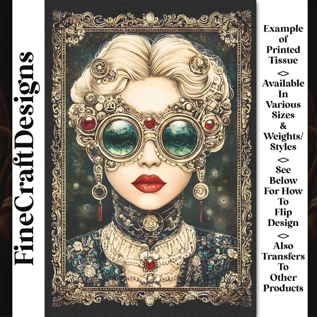 Glamourous Steampunk Woman, Ornate BY8 Decoupage Tissue Paper (Creator Uploaded)