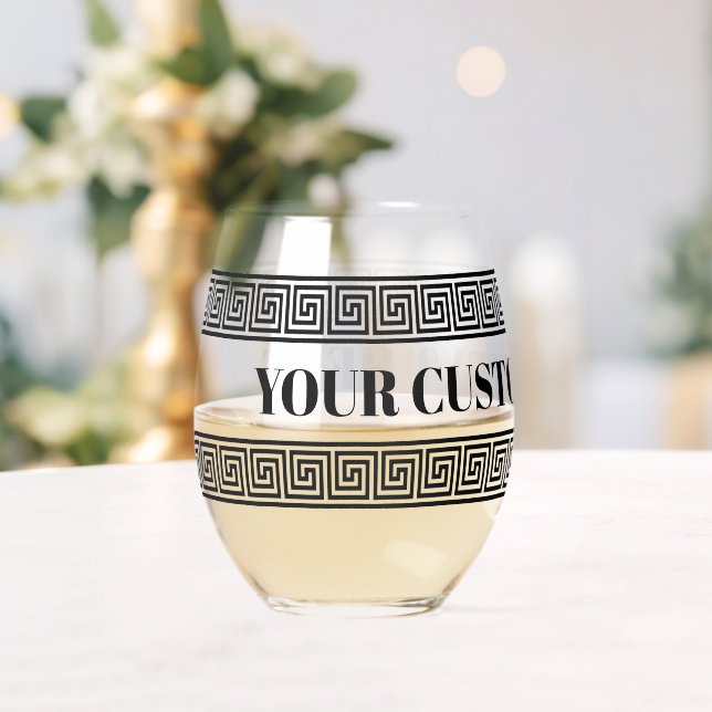 Glamourous stemless wine glass with Greek key prin (Insitu (Wedding))