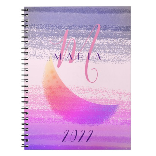 Glamourous Stylish Ombre Moon Abstract Monogram Notebook (Front)