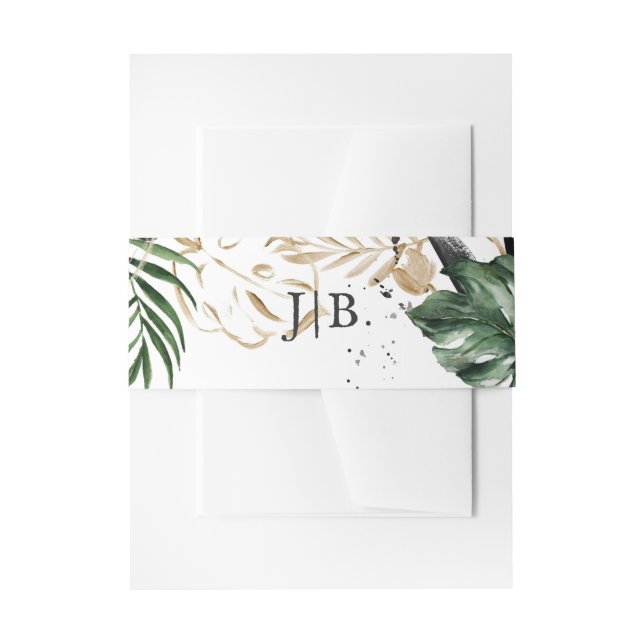 Glamourous Summer Greenery Monogram Wedding Invitation Belly Band (Front Example)