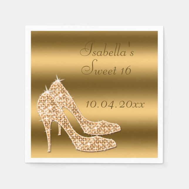 Glamourous Sweet 16 Gold Stilettos Napkins (Front)