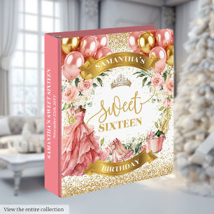 Glamourous Sweet 16 Ring Binder Pink Gold Balloons