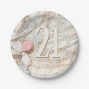 Glamourous Swirls Gold Confetti Name 21st Birthday Paper Plate