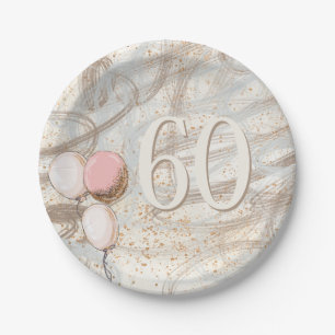 Glamourous Swirls Gold Confetti Name 60th Birthday Paper Plate