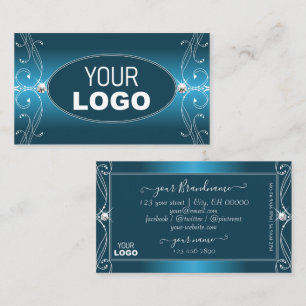 Glamourous Teal Blue Ornate Sparkle Jewels Add Log Business Card