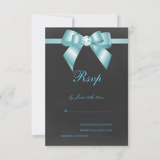 Glamourous Teal Bow & Ribbon RSVP Card (Front)
