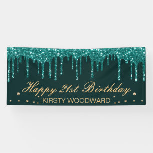 Glamourous Teal Dripping Glitter Birthday Banner
