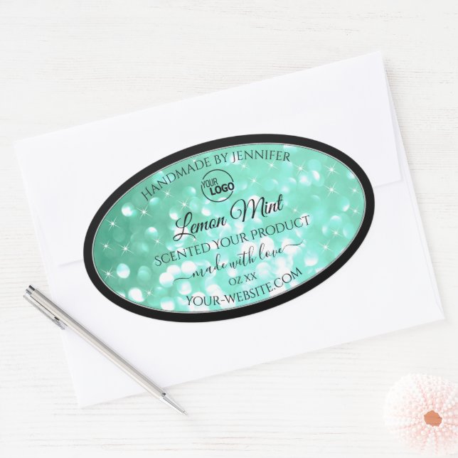 Glamourous Teal Sparkle Glitter Logo Product Label (Envelope)