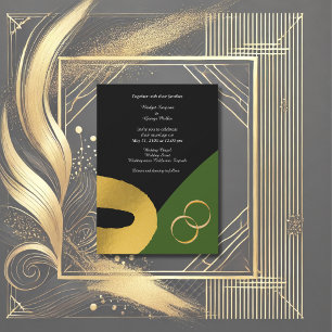 glamourous tri-colour golden ring wedding  invitation
