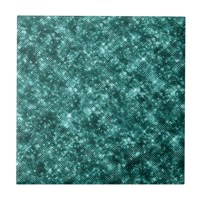 Glamourous Turquoise Sparkle Dots Elegant Chic Tile (Front)