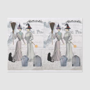 Glamourous Victorian Witches Halloween Collage Tissue Paper