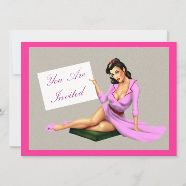 Glamourous Vintage Pink Pin Up Invitation (Front)