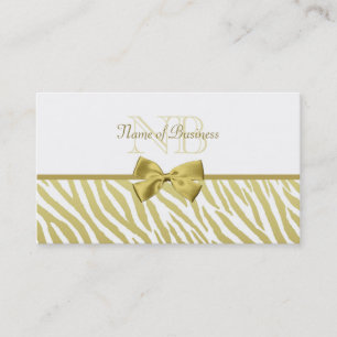 Glamourous White and Gold Zebra Print With Monogra Business Card