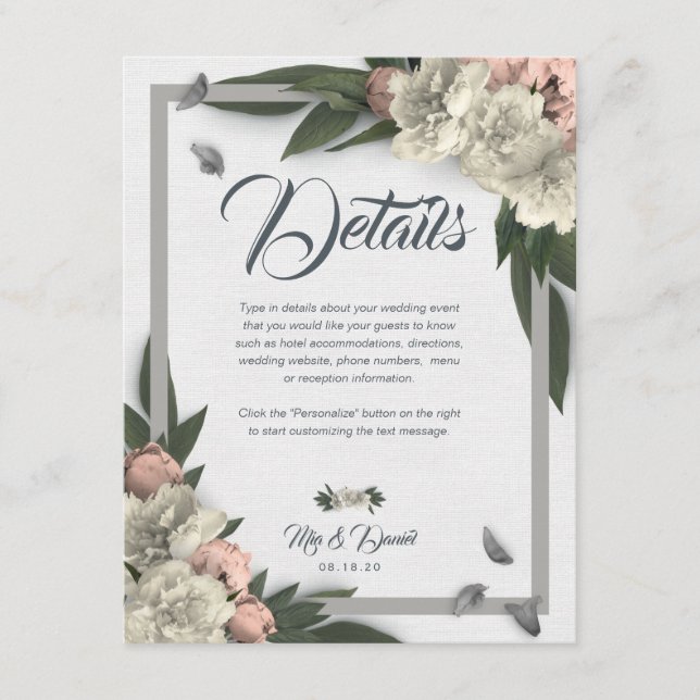 Glamourous White and Peach Floral Peonies Enclosure Card (Front)