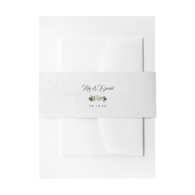 Glamourous White and Peach Floral Peonies Invitation Belly Band (Front Example)