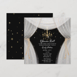 Glamourous White Black and Gold Sweet Sixteen  Inv Invitation