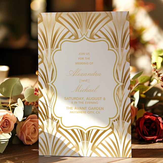 Glamourous White Gold Art Deco Wedding  Invitation (Creator Uploaded)