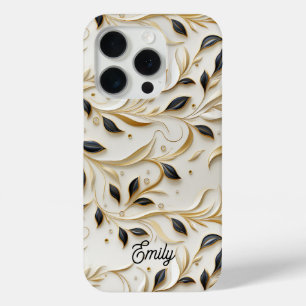 Glamourous White Gold & Black Seamless Patterns iPhone 15 Pro Case