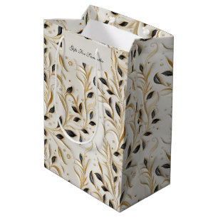 Glamourous White Gold & Black Seamless Patterns Medium Gift Bag