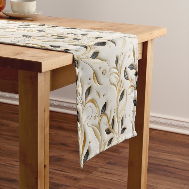 Glamourous White Gold & Black Seamless Patterns Short Table Runner (In Situ)
