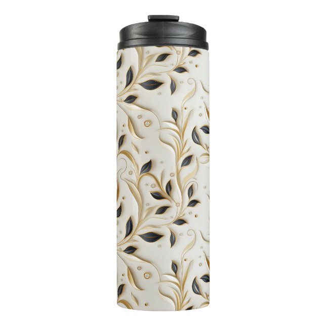 Glamourous White Gold & Black Seamless Patterns Thermal Tumbler (Front)