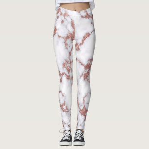 Glamourous White Rose Gold Glitter Marble Pattern Leggings