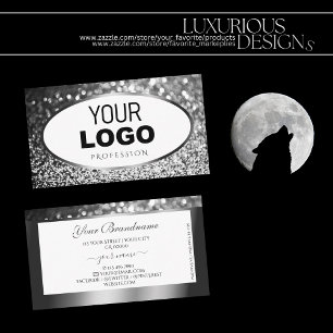 Glamourous White Silver Sparkle Glitter with Logo  Business Card