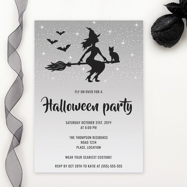 Glamourous Witch Silver And Black Halloween Party Invitation (Creator Uploaded)