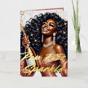 Glamourous Woman Popping Champagne Birthday  Foil Greeting Card