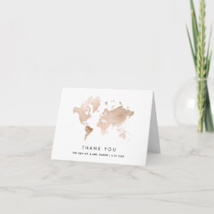 Glamourous World Map Elegant Travel Theme Thank You Card