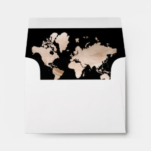 Glamourous World Map   Elegant Travel Wedding RSVP Envelope