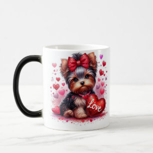 "Glamourous Yorkie Puppy with Red Bow and Love Magic Mug