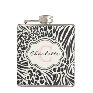 Glamourous Zebra Leopard Custom Monogram Flask